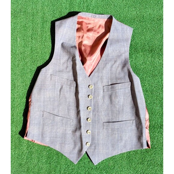 Vintage 4-Pocket Mens Sz40 M/Lg Suit Gray Crosshatch Vest 6-button Waistcoat EUC - Picture 5 of 6